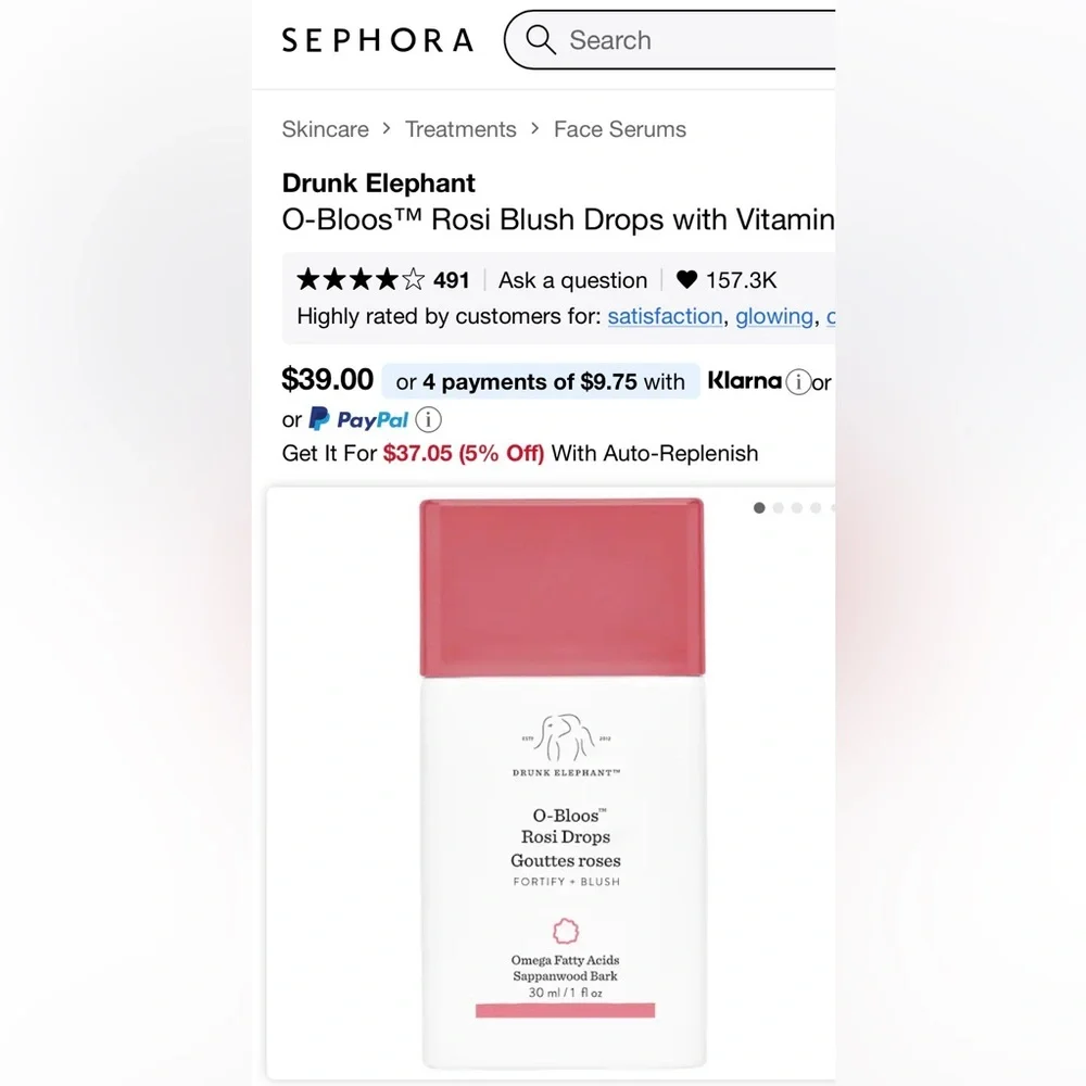 NEW Drunk Elephant O-Bloos Rosi Blush Drops - Retails $39